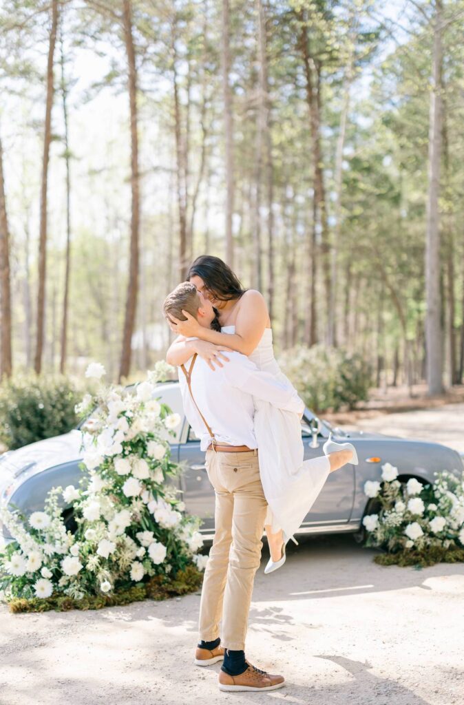 Engagement Photos in front of the Charlotte Figgy